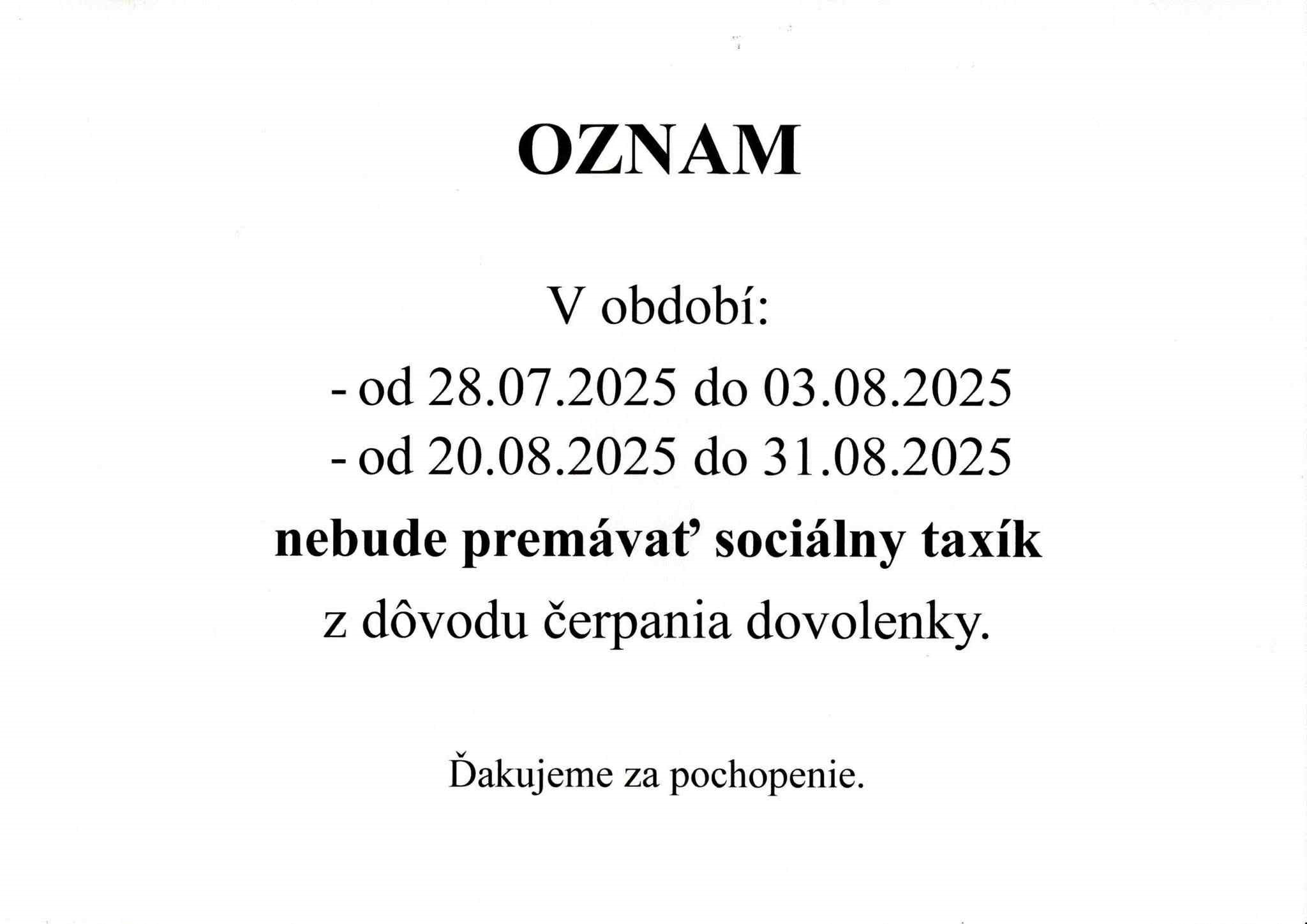 Sociálny taxík oznam